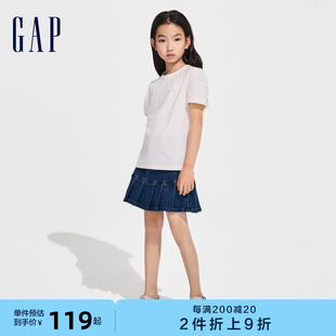 短袖 T恤儿童装 纯棉花卉logo灯笼袖 Gap女童2024春夏新款 上衣890395