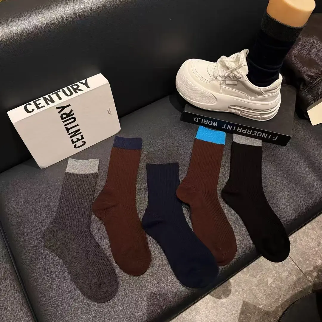 【下单立减50】复古藏青色棕色双针中筒堆堆袜百搭不勒腿高级JH