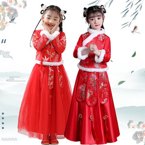 汉服女童中国风过年穿宝宝拜年服儿童古装加绒加厚新年唐装冬季