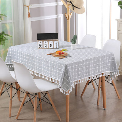 餐桌椭布圆形棉麻长方形网红ins家用现代简约桌布格子布艺小清新
