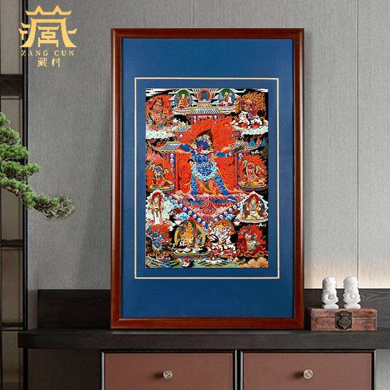 藏村一髻佛母矿物颜料唐卡室内家用独发母墙壁玄关装饰挂画像