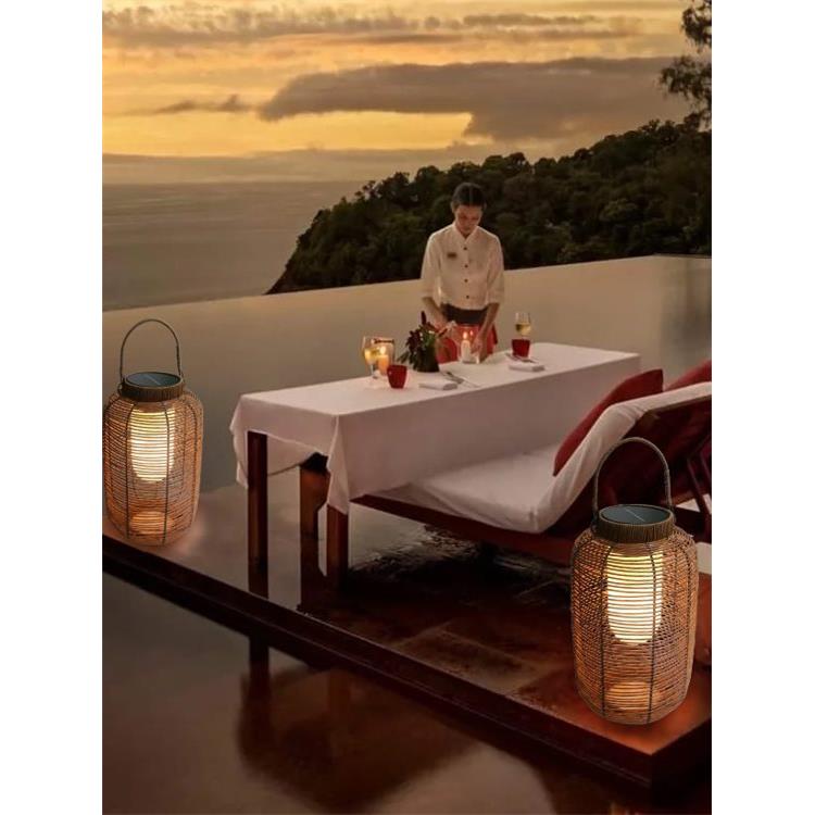 太阳能户外灯庭院露台防水花园草坪灯景观氛围灯手提藤编落地灯具