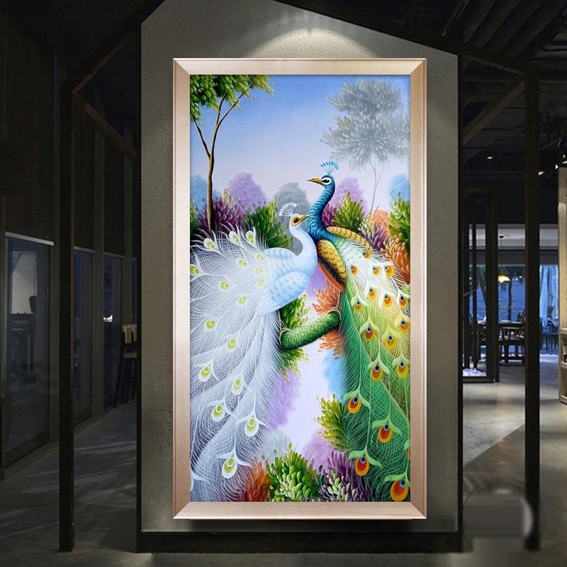 钻石画满钻新款5d圆钻欧式简约情侣孔雀卧室客厅竖版钻石十字秀