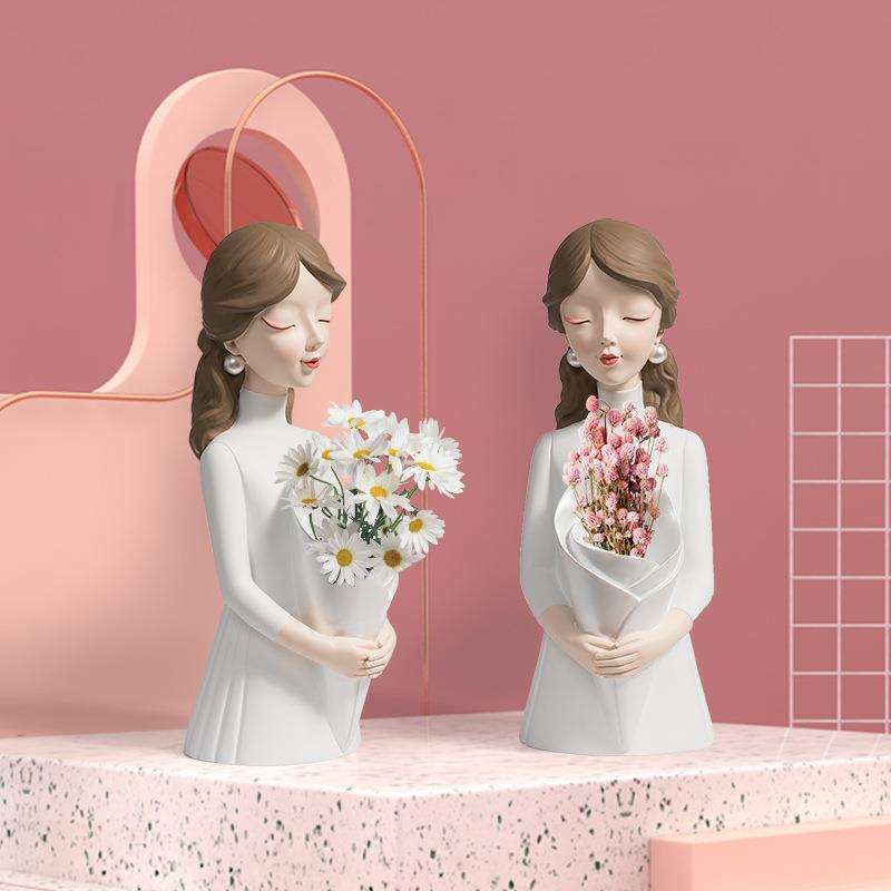 泡泡女孩花插玄关摆件客厅电视柜装饰品结婚纪念订婚婚庆桌面摆设
