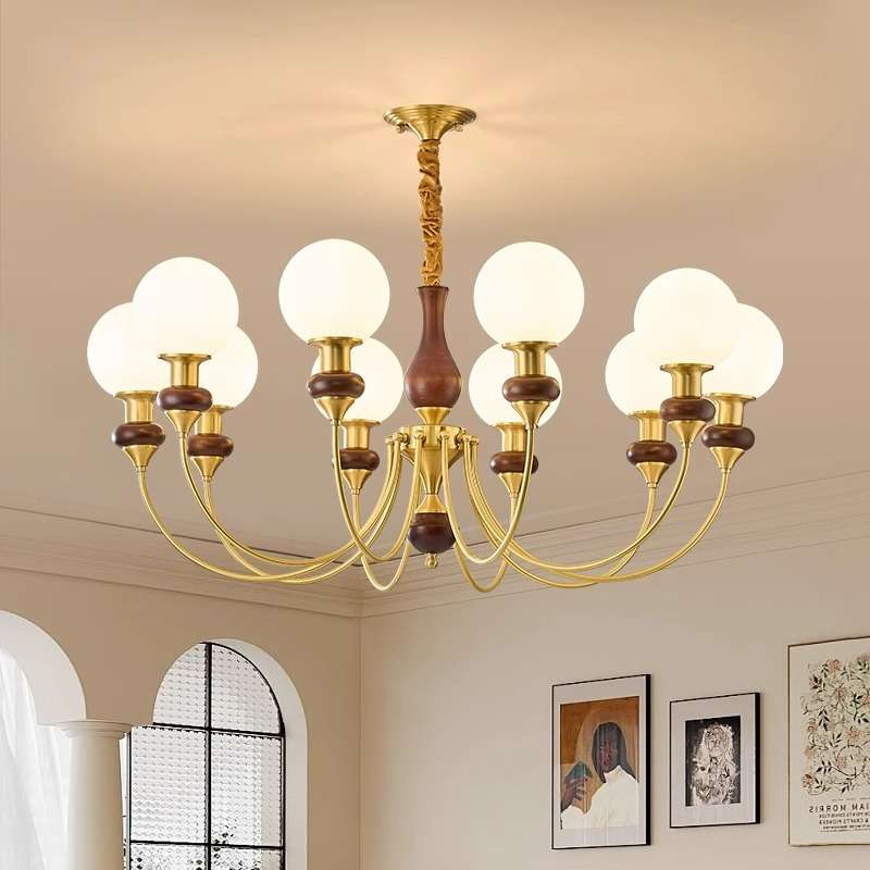 全铜中古风客厅吊灯美式田园大气餐厅实木书房灯法式卧室主灯灯具