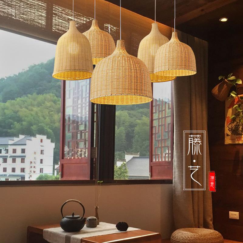 东南亚纯手工编制竹编吊灯田园藤条个性民宿酒店火锅店饭店餐厅灯