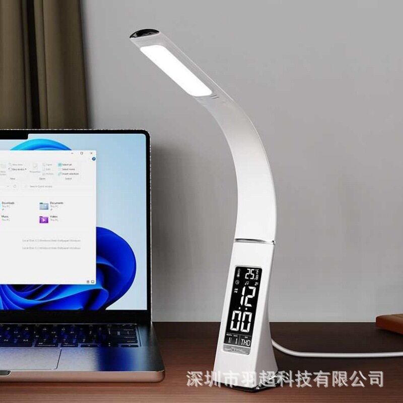 跨境触控台灯学习护眼插电款极简卧室床头阅读台灯显示时间带时钟
