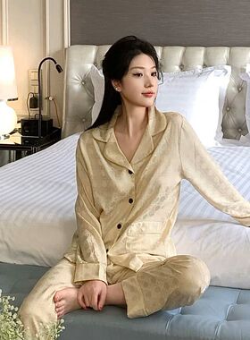 YangQi新款轻奢冰丝大码睡衣女士春秋季薄款高级感家居服套装夏