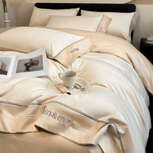 A类轻奢高级感全棉四件套高支数刺绣三件套纯棉床笠家用礼品代发