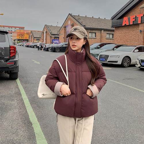 新款羽绒棉服女短款立领宽松撞色加厚宽松保暖面包服韩版外套直播