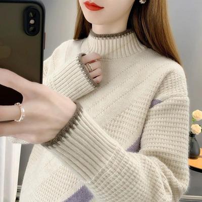 秋冬新款女士毛衣女半高领加绒加厚针织衫套头内搭打底衫上衣