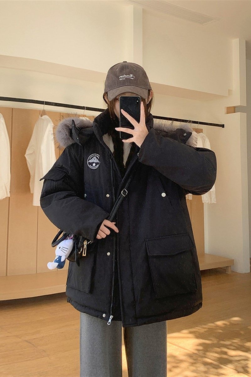 保暖中长款棉衣百搭甜妹派克服毛领连帽棉服外套冬季