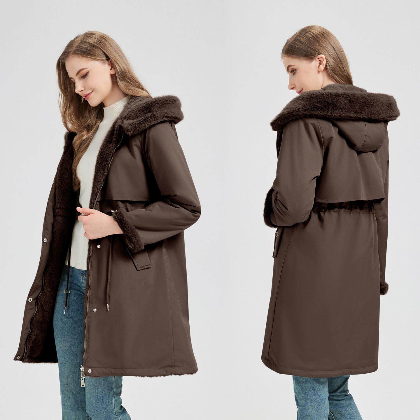 一衣三穿派克棉服女新款拆卸内胆韩版显瘦中长款羽绒棉衣收腰外套