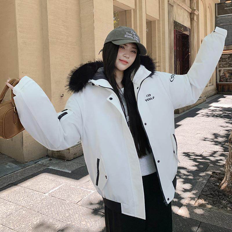 韩版大毛领棉服男女秋冬季加厚保暖情侣外套派克服外套