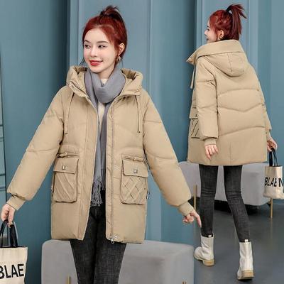 新款韩版A字款冬装简约羽绒棉衣女中长款加厚时尚外贸大码面包服