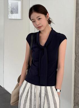 TG 知性韩系风 飘带领系结显瘦柔软亲肤棉弹T恤女2026夏新款26635