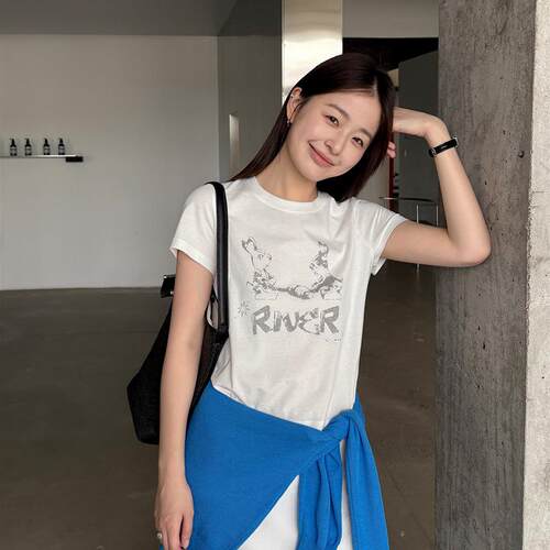TG 鬼马少女感 做旧兔子印花圆领短袖百搭棉T上衣2026夏新款26643