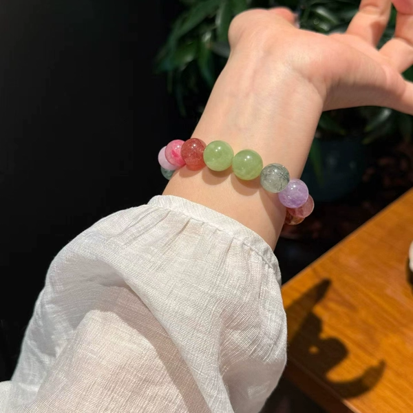 多宝&middot;小糖果天然水晶手串手链绿萤石/黑金超/绿发晶/岫玉/蔷薇石