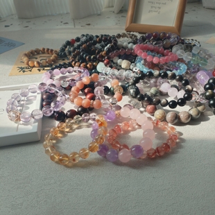 孤品捡漏清仓特价福利款天然紫白粉多宝水晶海兰宝灰月光手串链女