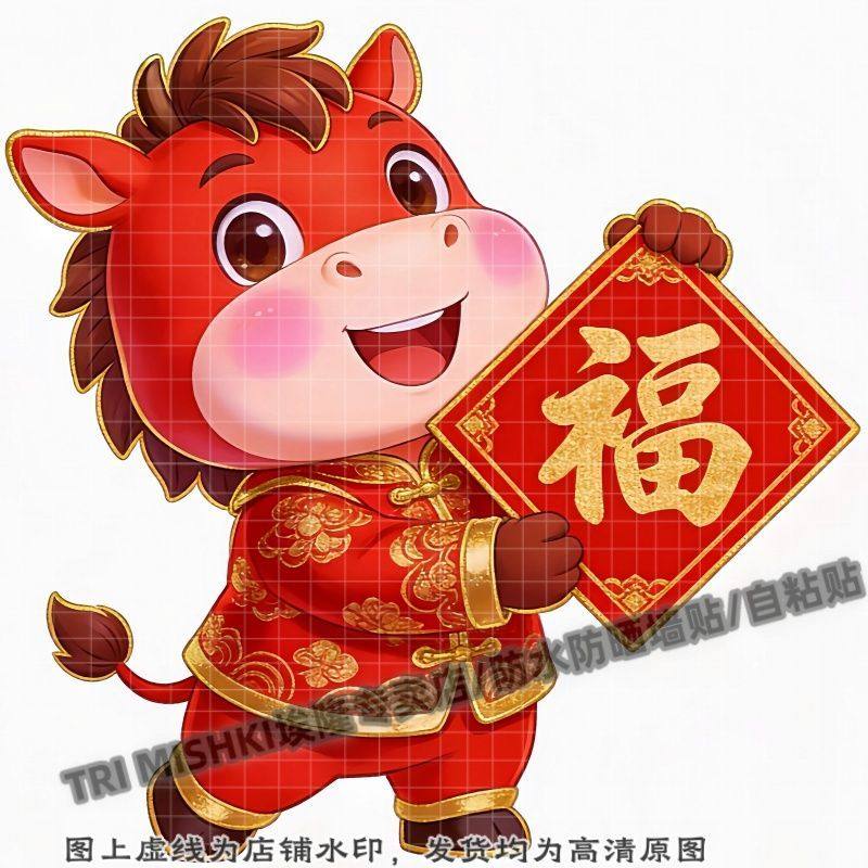 红色可爱小马驹招财富贵贴纸客厅玄关背景墙面墙防水贴纸自粘贴,家居饰品,软装墙贴,淘宝优惠券,粉丝福利购,淘宝优惠卷