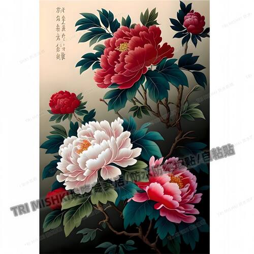 新款牡丹雍容华贵遮丑贴纸冰箱门窗贴纸墙面划痕贴纸汽车防水贴