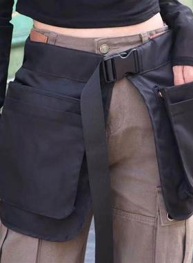 多口袋围裙，工作和跑步多功能户外风格，大容量，时尚拉炼，多口