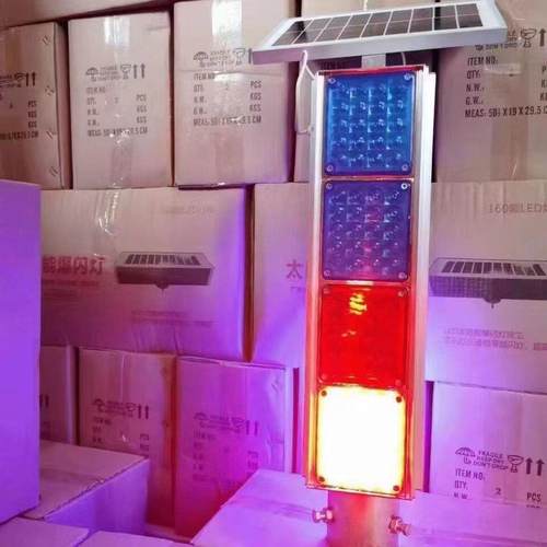 太阳能红蓝爆闪灯竖款警示灯立式道路施工警示提醒灯