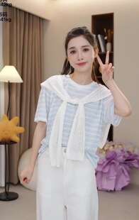 天丝披肩两件套 设计感洋气莱塞尔天丝条纹衫 小四专享