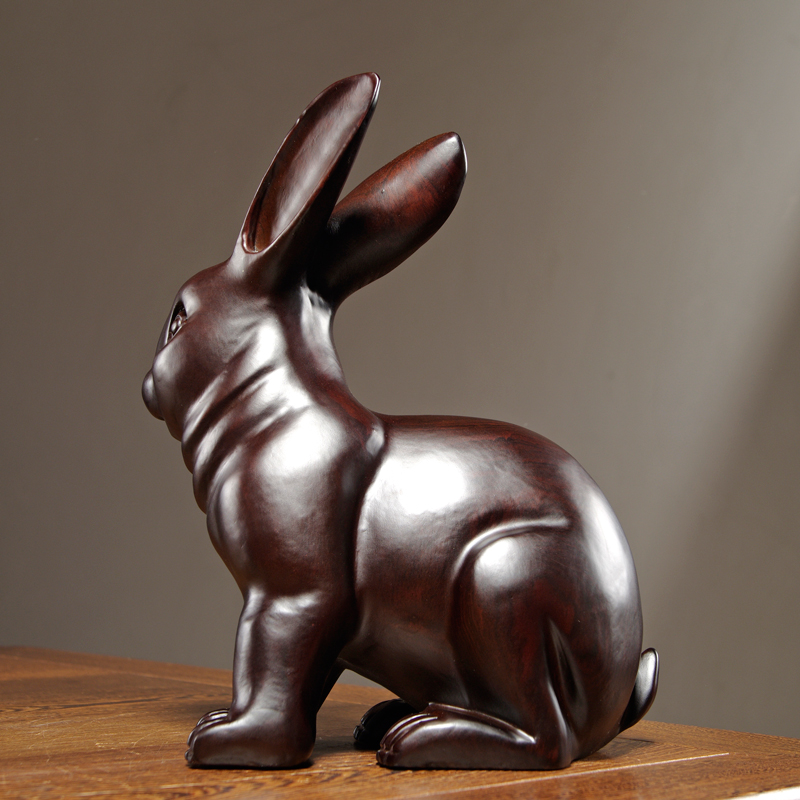 黑檀木雕兔子摆件雕刻家居客厅玄关木质动物生肖兔装饰摆设工艺品