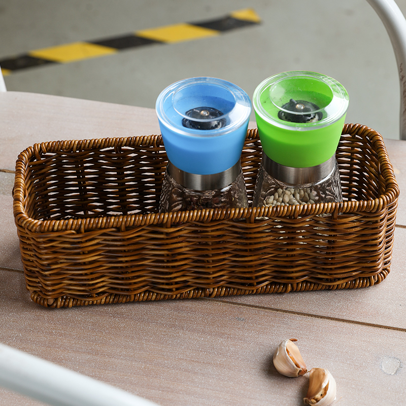 厨房调味瓶收纳篮欧式 仿藤编收纳筐 餐厅刀叉筷子笼架置物框长方