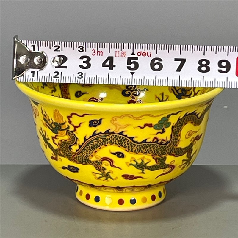 现货速发古玩瓷器文玩老货旧货杂项收藏大明宣德年制斗彩霁黄釉龙
