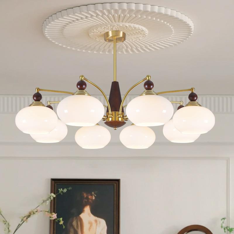 客厅灯法式vintage中古吸顶灯美式实木复古柿子玻璃餐厅卧室书房