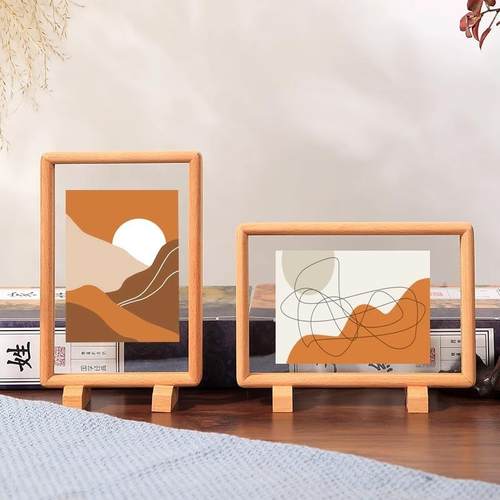 中式实木榫卯相框装裱摆台6寸7 8八磁吸双面透明画框书法字画框架