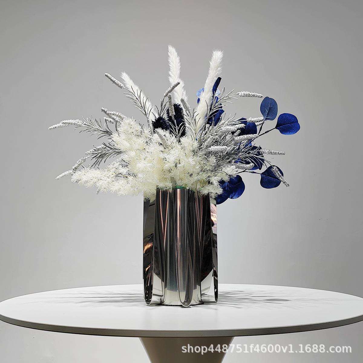 轻奢仿真花艺样板房软装花器插花蓝色套装酒店别墅客厅前台摆件花