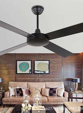 黑色工业无灯吊扇客厅餐厅简约复古木叶吊扇商用工程遥控电风扇灯