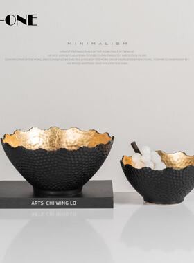 110Rzone 高级感手工陶瓷花盆果盘烤黑烫金铝制茶几收纳盘装饰品