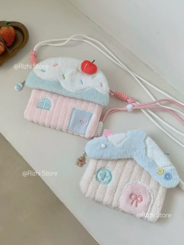 Домик, ремешок для сумки, зимняя плюшевая сумка через плечо, маленький детский кошелек, сумка-органайзер