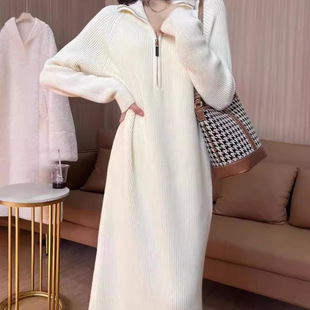 高级感超好看中长款配大衣毛衣裙女过膝内搭打底针织连衣裙女秋冬