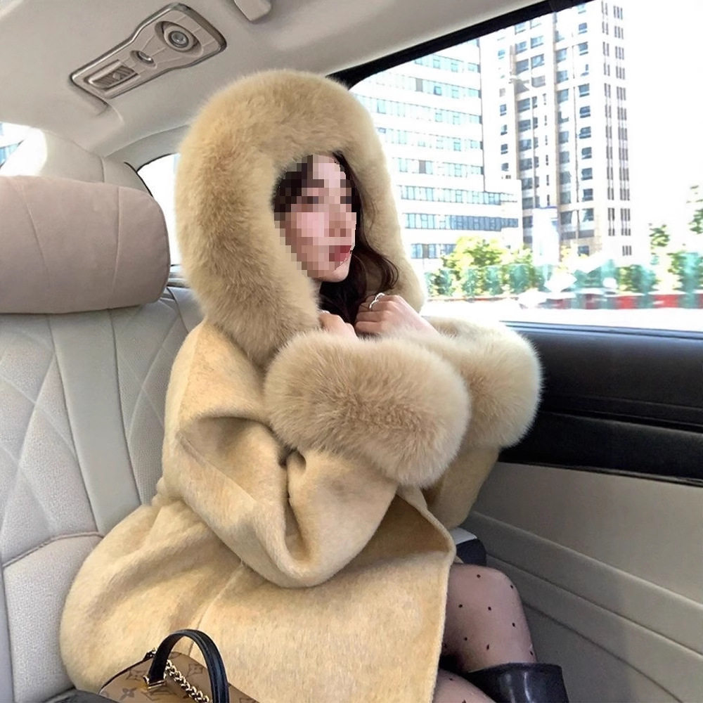 毛绒连帽网红毛呢大衣女高级感毛呢外套秋冬女燕麦白,女装/女士精品,大码呢大衣,淘宝优惠券,粉丝福利购,淘宝优惠卷