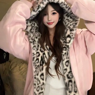 美式复古兔耳保暖连帽卫衣女2025秋冬季新款设计感小众开衫外套潮