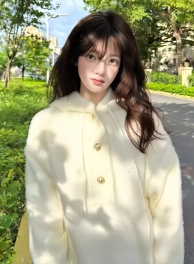 慵懒风白色毛衣女秋冬穿搭连帽套头针织衫宽松显瘦氛围感软糯上衣