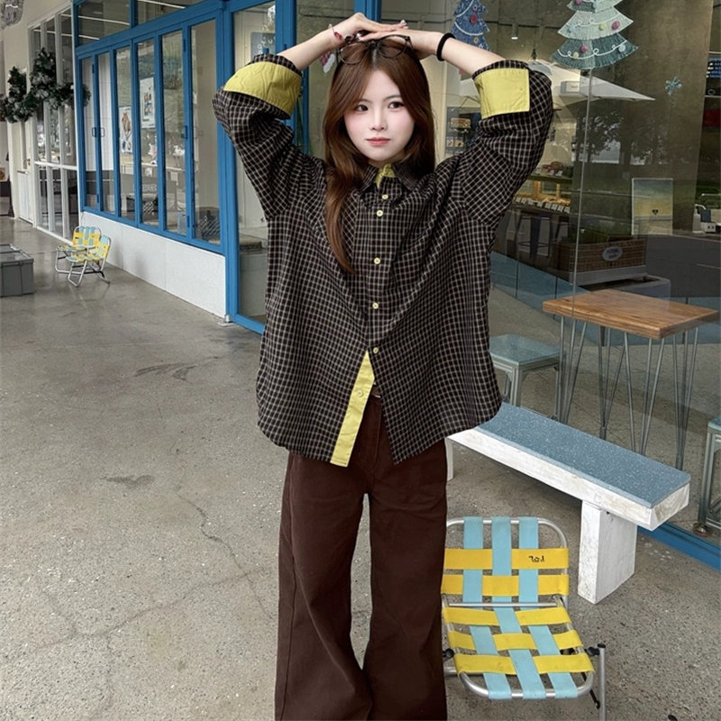 韩系复古小众经典格子衬衫女2026秋季设计宽松休闲百搭长袖上衣潮,女装/女士精品,衬衫,淘宝优惠券,粉丝福利购,淘宝优惠卷