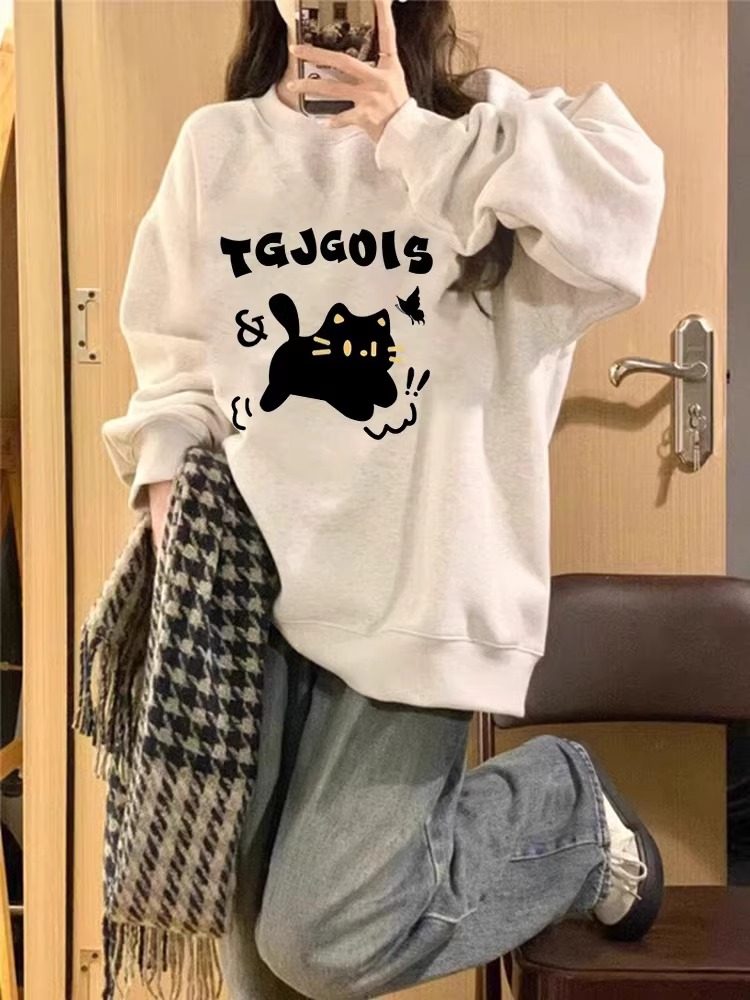 可爱风连帽卫衣女秋冬新款韩版卡通洋气小众潮流学生宽松长袖外套