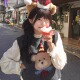 日系可爱学院风小熊提花马甲针织背心2024秋季 甜美复古衬衫 两件套