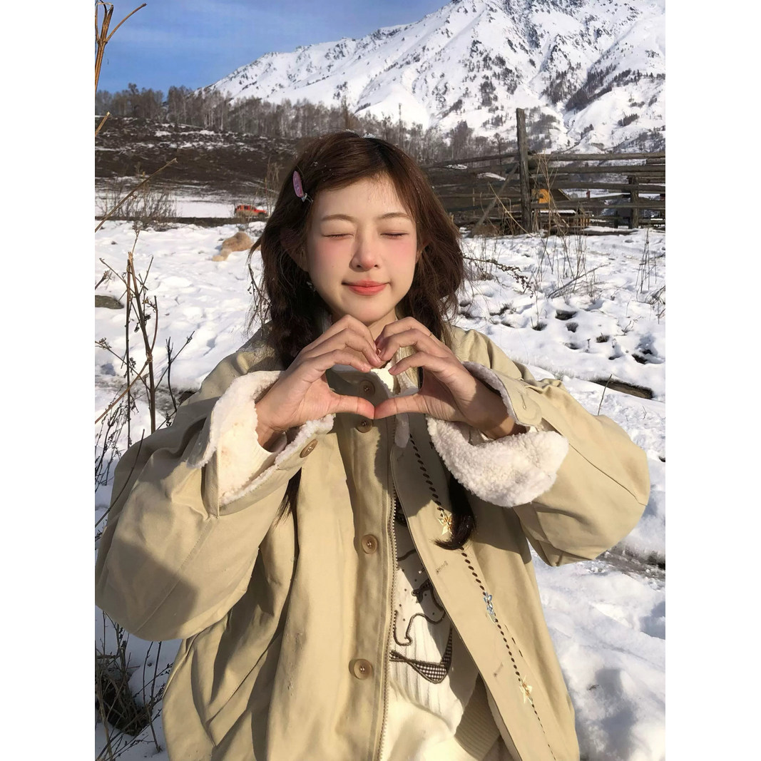 美式复古刺绣羊羔毛立领外套女2026冬季宽松慵懒保暖工装棉服上衣,女装/女士精品,短外套,淘宝优惠券,粉丝福利购,淘宝优惠卷