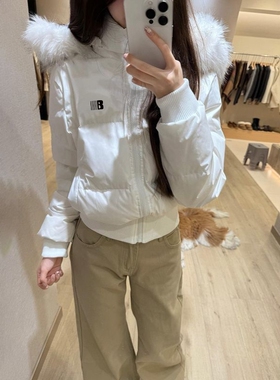 宽松显瘦白色大毛领连帽棉服2025冬季新款女慵懒风时尚棉衣女外套