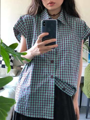 港风复古小众休闲百搭格子衬衫
