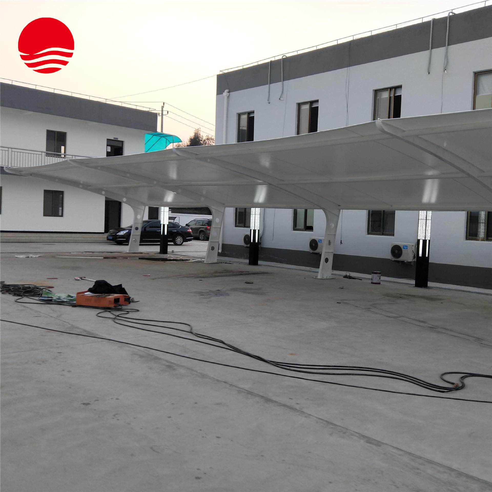 7字型膜结构车棚 充电桩加油站私家车停车棚电动车汽车遮阳棚雨棚