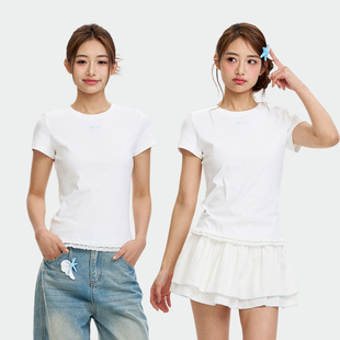 iSaluteU拼接双层精致小花边圆领T恤夏季 T恤 潮流百搭舒适基础修身
