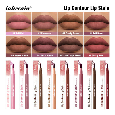 跨境彩妆lakerain双头唇彩唇线笔持妆显色 Lip Contour Lip Stain